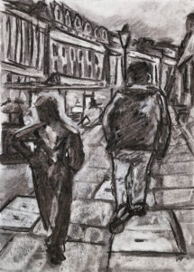 Afternoon on Grey Street, Charcoal on paper, 2024