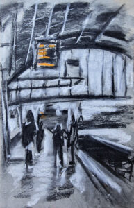 Platform 4, Charcoal and chalk on paper, 2024